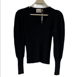 Elie Tahari Seater Top Black Ribbed Crewneck